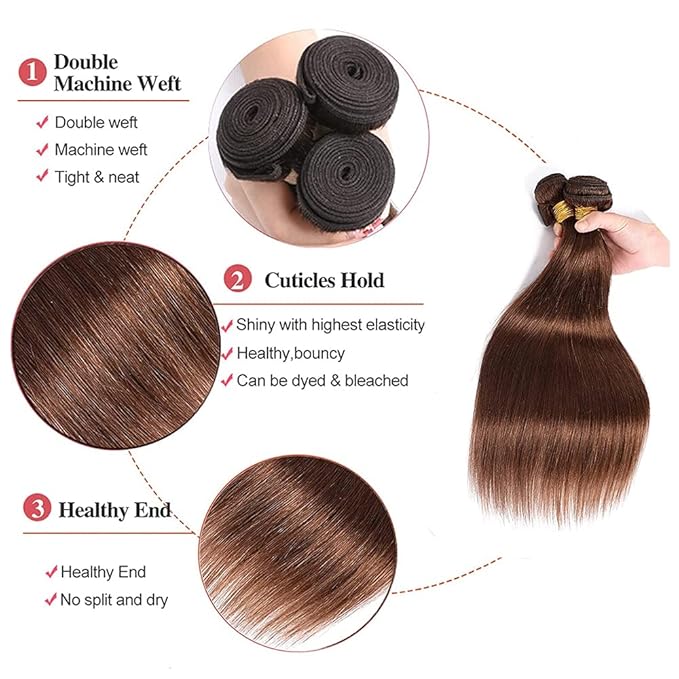 28 30 32 inch WuvuSnm Dark Brown Straight Bundles Brown Human Hair Bundle #4 Straight Bundles Grade 8A Remy Hair Weave