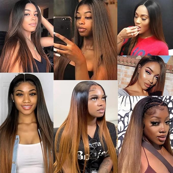 Omber Brown Bundles Human Hair #4 Straight Bundles 20 22 24 inch 3 Tone Black Roots to Brown Bundle
