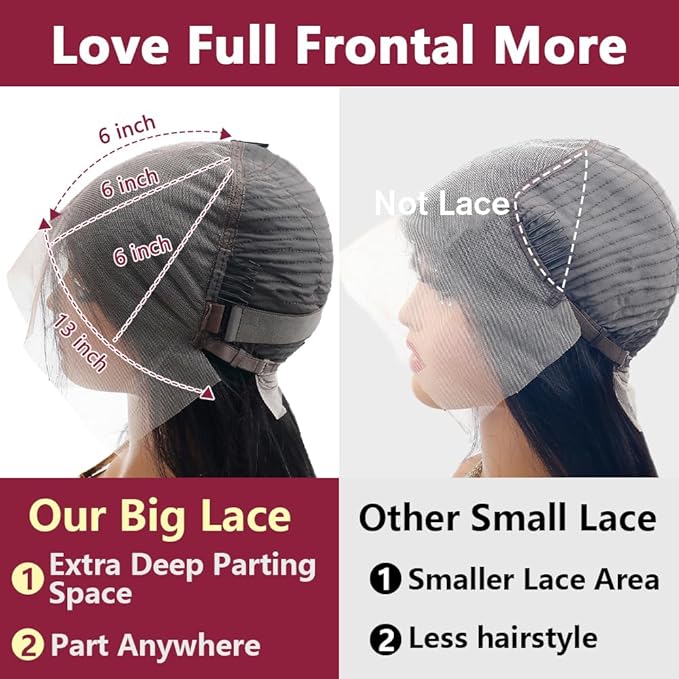 250 Density 13x6 Full Lace Frontal Wigs Human Hair Straight Lace Front Wigs 12A Brazilian Virgin Human Hair Wigs for Women Glueless Wigs Pre Plucked 30 Inch