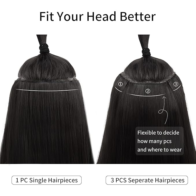 REECHO Thick Long Straight 3PCS Set Clip in on Hair Extensions for Women Girls (28 Inch (Pack of 3), Natural Black - Straight)