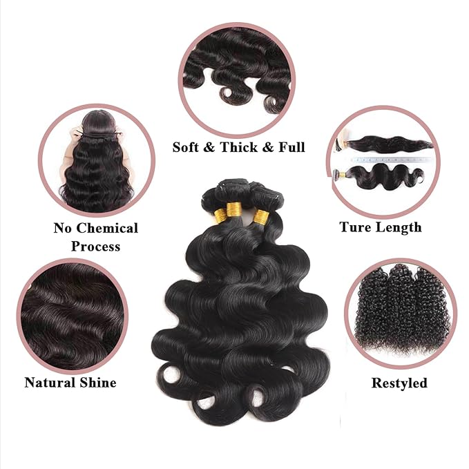 12A Human Hair Bundles Body Wave One Bundle 100% Unprocessed Brazilian Virgin Hair Bundles Double Weft Weave Body Wave Human Hair Natural Black Color (one bundle, 24)