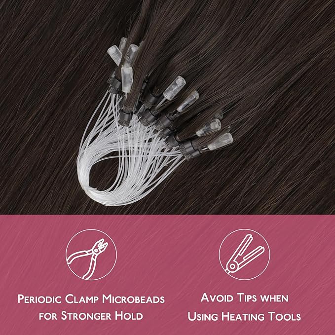 WENNALIFE Microlink Hair Extensions Human Hair, 50g 50s 18 Inch Light Dark Brown Remy Hair Microbead Micro Link Microloop Microring Invisible Straight Natural Fusion Installation