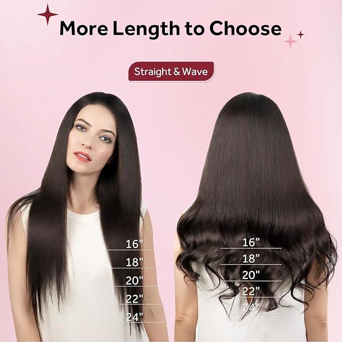 Clip in Hair Extensions Real Human Hair, Remy Human Hair Clip in Extensions for Long Hair, Dark Brown Straight Hair Extensions Add Volum add Length #2 22Inch 120G 7PCS