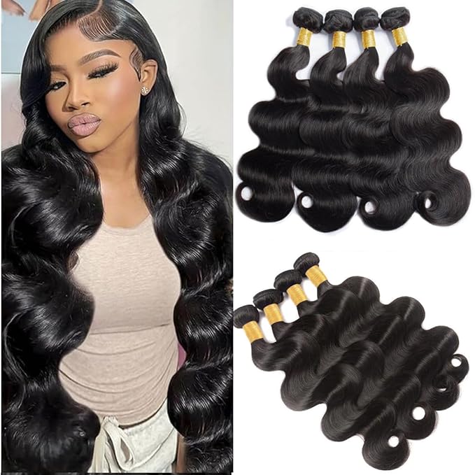 16A Human Hair Bundles 22 24 26 28 Inch Body Wave 400g Unprocessed Brazilian Virgin Hair 4 Bundles Deals Human Hair Extensions Quick Weave Human Hair Natural Black Color
