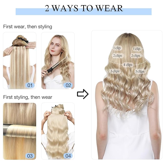 DOORES Hair Extensions Clip in, Light Ash Brown to Light Blonde Highlighted Golden Blonde 18 Inch120g 7pcs, Remy Clip in Human Hair Extensions Natural Hair Extensions Thick Hair Extensions