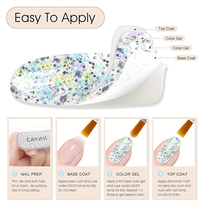 CANNI Glitter Gel Nail Polish 1pcs 9ml Blue Romance Sparkle Soak Off UV LED Nail Gel Dawn Crystal Flash Series Nail Art Manicure Salon DIY