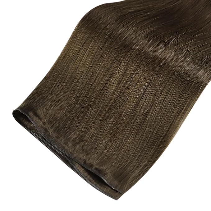 Fshine Human Hair Genius Weft Chocolate Brown Hair Extensions 16 Inch 50g Real Human Extensions for Women Light Brown Genius Weft Sew in Brown Bundle