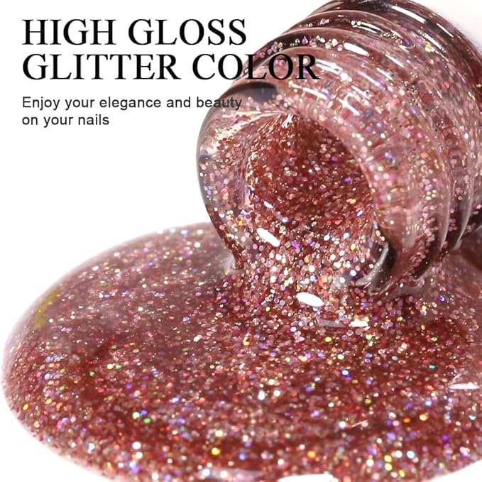 Imtiti Glitter Gel Nail Polish, 1Pcs Rose Gold Gel Polish Sparkle Soak Off UV LED Gel Polish, Long Lasting, Manicure Salon DIY at Home for Women (0.34 Fl Oz-959)