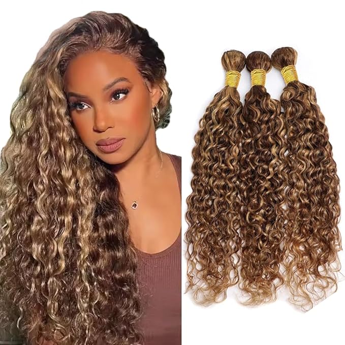 Color 27 Human Hair Bundles P4/27 Water Wave Bundle 22 24 26 Inch Brazilian Virgin Hair 3 Bundles Honey Blonde Wet and Wavy Extensions