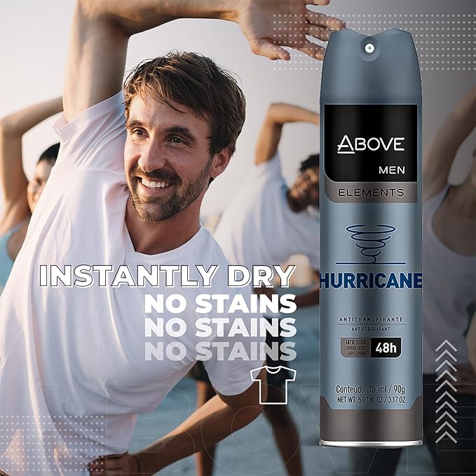 ABOVE 48 Hours Element Antiperspirant Deodorant Spray, Hurricane, 3.17 oz - Deodorant for Men - Lime, Tangerine, Apricot Notes - Dry Spray - No Stains
