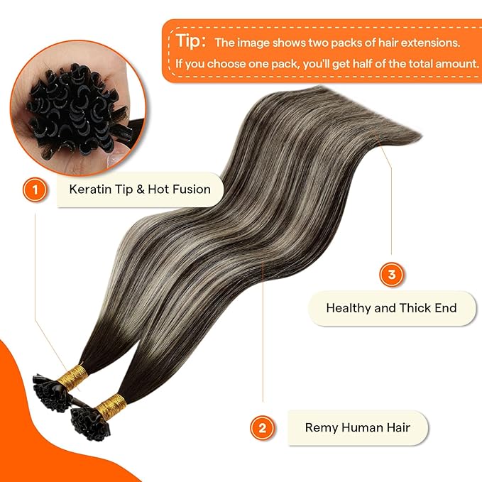 Full Shine U Tip Hair Extensions Real Human Hair Color 2 Darkest Brown Ombre to 60 Blonde and 2 Brown Ktip Human Hair Extensions 20 Inch Straight Remy Hair 50 Grams Fusion Extensions