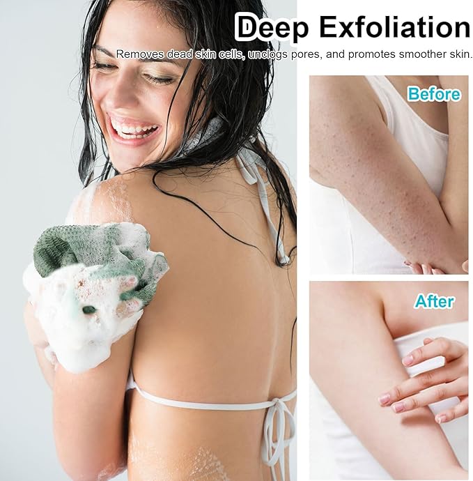 Authentic African Exfoliating Net, 4 Pcs Knotted Bath Net Sponge Loofah Exfoliating Washcloth Back Scrubber for Shower