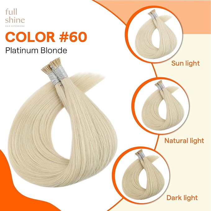 Full Shine Blonde I Tip Hair Extensions Human Hair 16 Inch Keratin Itip Human Hair Extensions Color 60 Platinum Blonde Pre Bonded Extensions 40 Grams Remy Hair