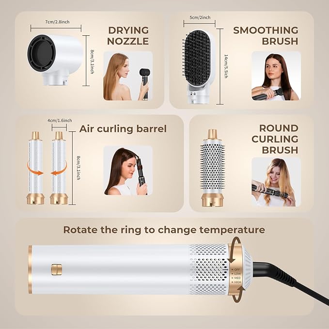 Blow Dryer Brush 5 in 1, Negative Ion Hair Dryer Brush Set Upgrade Hot Air Brush Air Styler Curling Wrap Air Curler, Curling Iron Hair Styling Tools As A Gift for Straight/Curl/Drying/Smoothing