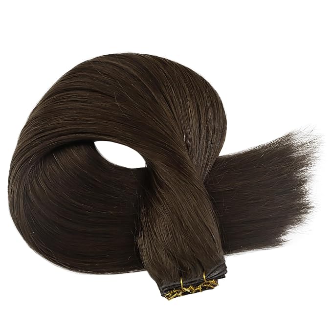 Fshine Genius Weft Real Human Hair Genius Weft for Women Darkest Brown Color 2 16 Inch 50 Gram Hair Bundle Remy Human Hair Bundle Natural Hair Weave Brown Human Hair Extensions