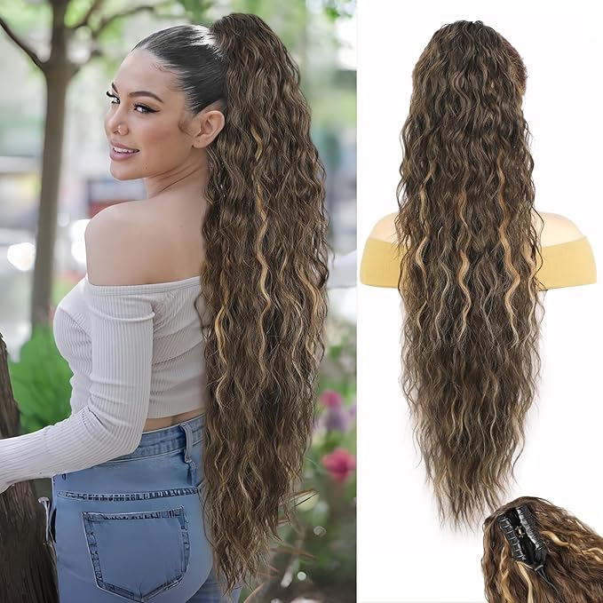 ENBEAUTIFUL 30" Claw Clip Ponytail Extension Long Wavy Ponytail Extension Synthetic Pony Tails Hair Extensions Clip in Hair pieces for Women