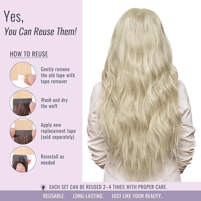 Fshine Tape In Hair Extensions Human Hair 24 Inch White Real Ins Skin Weft Long Straight 20 pcs 50 g, Designed to Boost Volume & Length