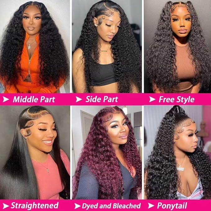 30 Inch 13x6 Deep Wave Lace Front Wigs Human Hair 180 Density Curly Human Hair Wig for Women Natural Black HD Transparent Lace Glueless Frontal Wigs Human Hair Pre Plucked