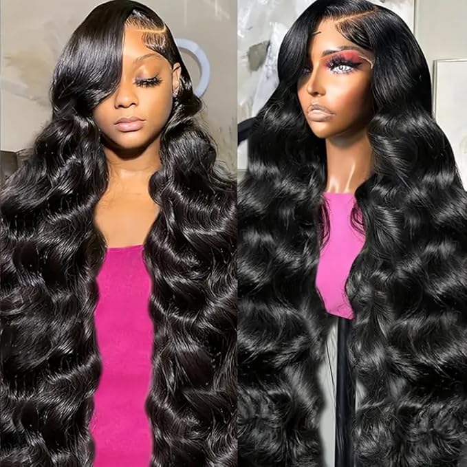 13x6 Body Wave Lace Front Wigs Human Hair Pre Plucked 200 Density Frontal Wigs Human Hair Brazilian Virgin Hair Glueless Wig for Women Natural Black 36 Inch