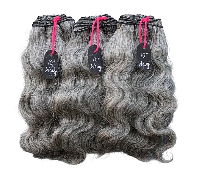 Salt & Pepper/Natural Gray-100% Natural Indian Virgin Raw Hair Extensions.Natural color unprocessed and not treated with any kind of chemicals (10" Wavy Salt & Pepper)