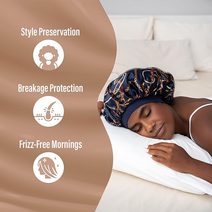 CAPLORD Double Sided Satin Bonnet for Sleeping - Adjustable Silk Sleep Cap for Women and Men