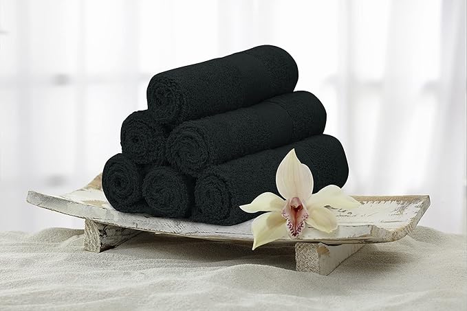 Premium Wash Cloths Pack of 12 (13" x 13") 100% Ring Spun Cotton | Luxury Washcloths | Ultra Soft Face Towels | Highly Absorbent Wash Cloths for face (Black)