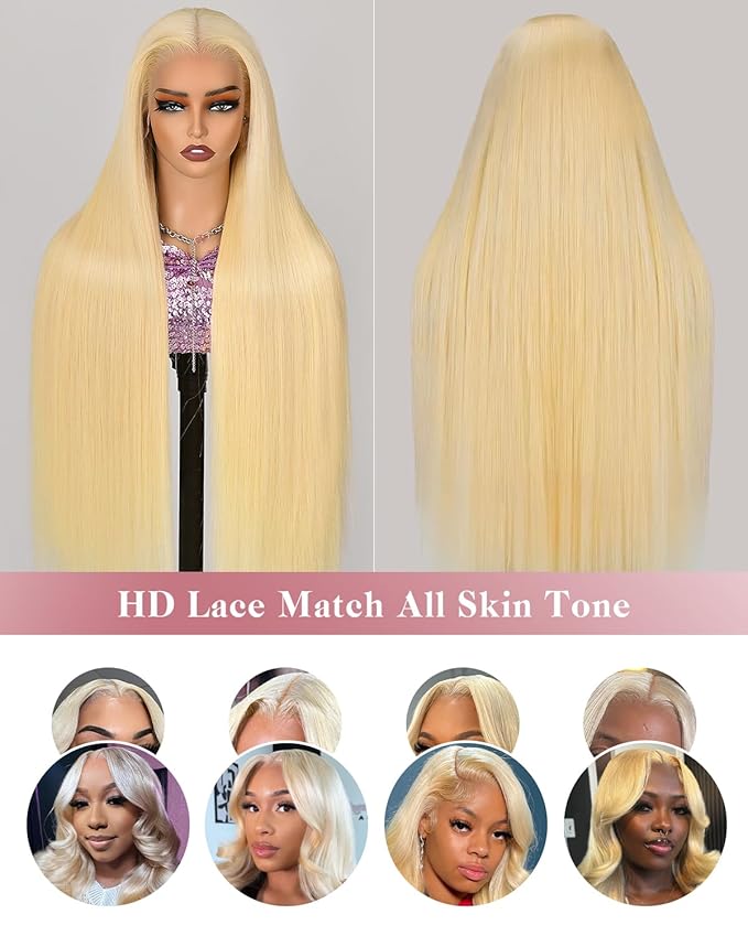 Alididi 613 13x6 Lace Front Wig Human Hair 26 Inch 180 Density Blonde Wig Human Hair Straight 100% Real Human Hair True Length Random Dyeing No Tangle No Shedding No synthetics Triple Lifespan 3x
