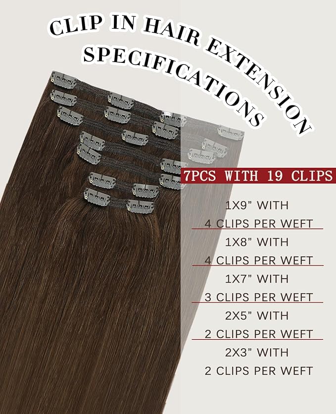 Clip In Hair Extensions Real Human Hair, 20inch 160g 7pcs Chocolate Brown Hair Extensions Clip ins, Real Human Hair for Women(#4-20inch)