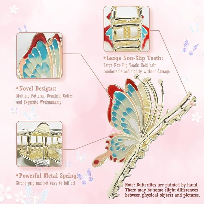 3-Piece Floral Metal Hair Accessories: Butterfly, Lily, Tulip Barrettes with Strong Hold and Non-Slip Design for Thin to Thick Hair