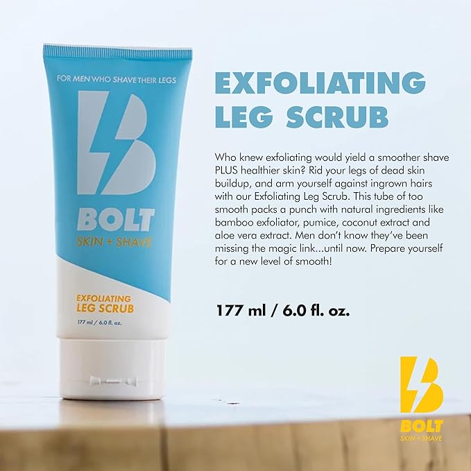 Exfoliating Leg Scrub for Men with Bamboo & Coconut Extract - Fights Ingrown Hairs and Dead Skin Buildup for a Smoother Shave - Aloe Vera & Pumice Formula - 6 Fl Oz