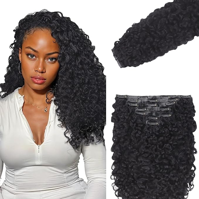 IDN BEAUTY Seamless Clip In Hair Extensions Human Hair, 22 Inch Natural Black Jerry Curl Burmese Wild Wave Curly Seamless Clip Ins For Black Women Virgin Hair PU Weft Invisible Edge 110g 7pcs