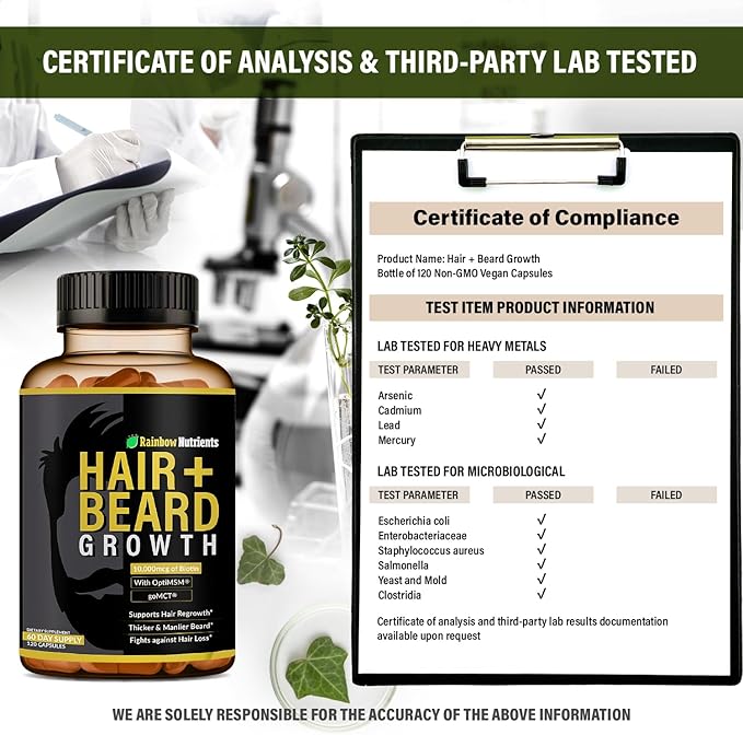 Hair + Beard Growth Vitamins for Men | Biotin 10,000mcg, Collagen, Patented OptiMSM®, goMCT®, Saw Palmetto | 60 Day Supply | Naturally Regrow Stronger, Thicker, Healthier Hair & Stops Hair Los