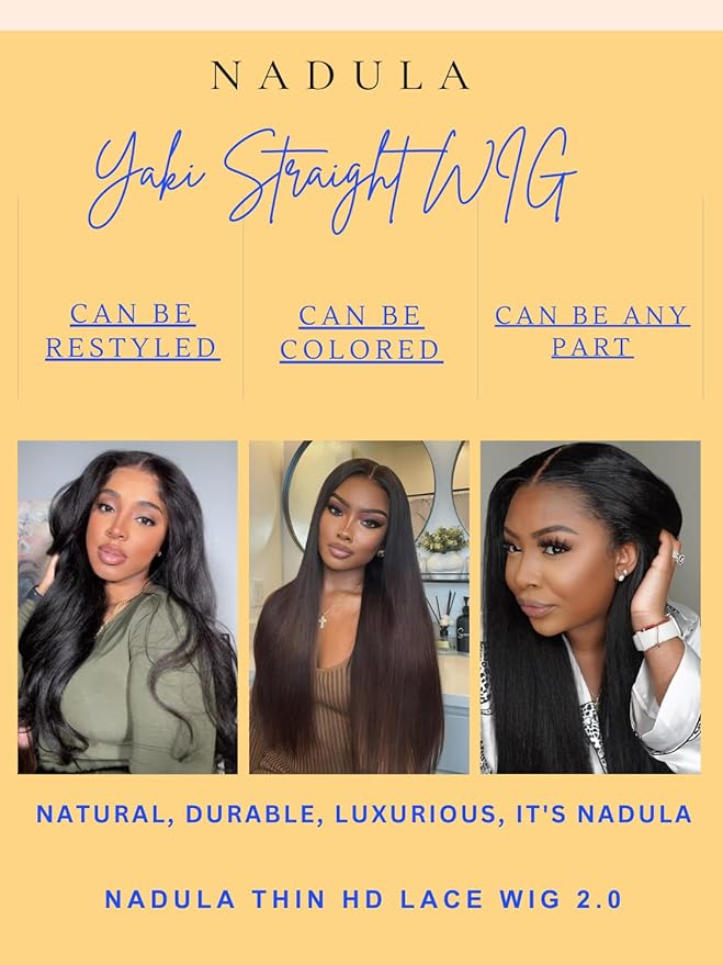 Nadula Yaki Straight Glueless 5x5 Thin HD BlendAway Lace Closure Bye Bye Knots Wigs Human Hair Pre Cut/Plucked/Bleached Match All Skin Tones Pre Everything Glueless Wigs 180% Density 24inch