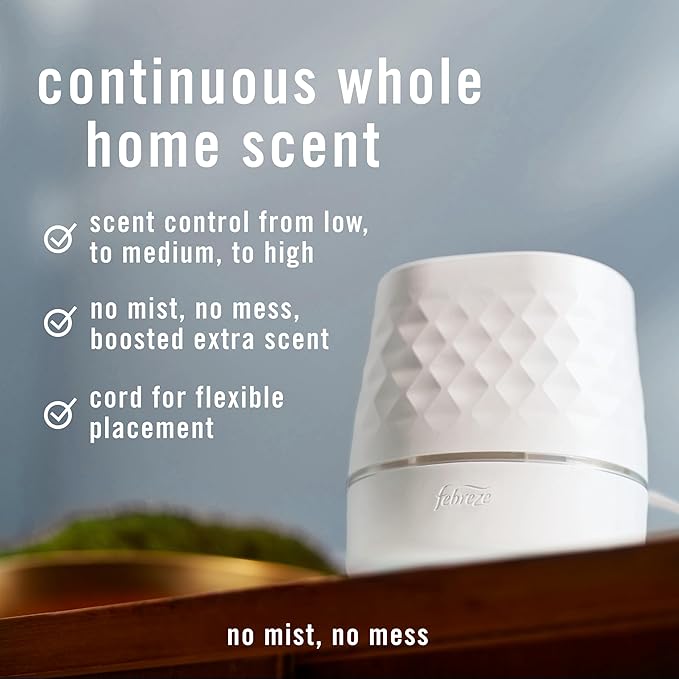 Febreze Plug Scent Booster Starter Kit, Oil Diffuser, Air Freshener Plug in, Continuous Scent Device + 2 Gain Original Refills