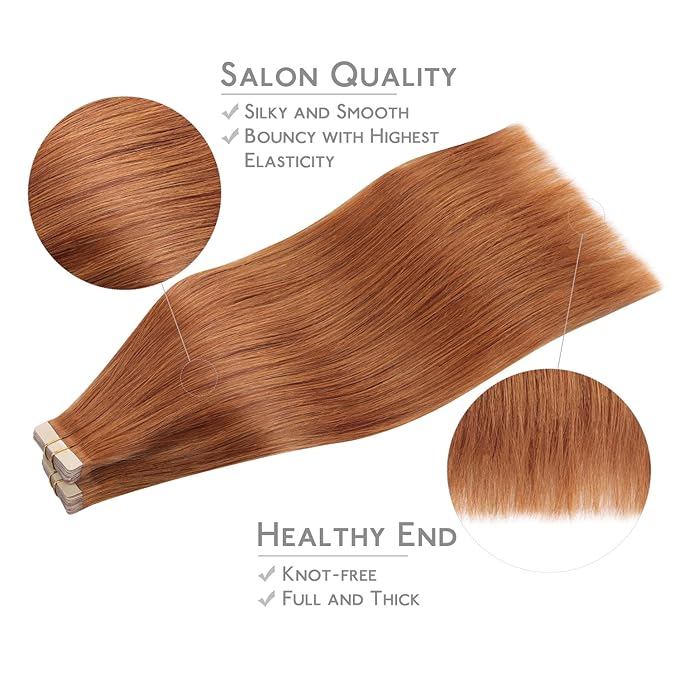 WENNALIFE Tape in Hair Extensions Human Hair, 40pcs 100g 14 inch Dirty Ginger Hair Extensions Real Human Hair Straight Tape in Extensions Invisible Human Hair Extensions Reusable Real Hair Extensions