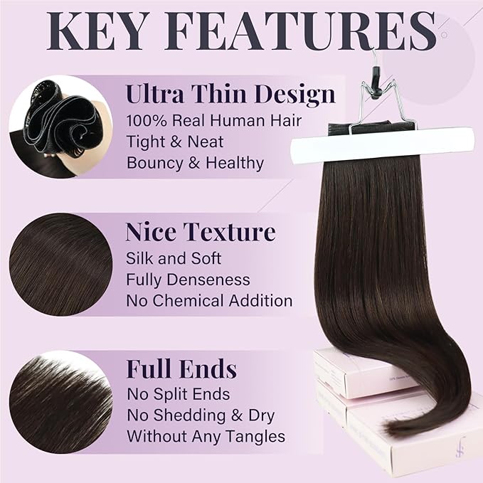 Fshine Genius Weft for Women Darkest Brown 20 Inch 60g Remy Human Extensions Human Bundle Natural Straight Long Weave One Piece Genius Weft