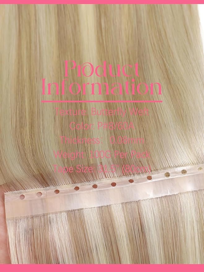Lacer Butterfly Double Weft Invisible Hair Extensions Real Human Hair Light Brown with Platinum Blonde 1Pcs Hand Tied Double Layer Weft Extensions 18 Inch 100G