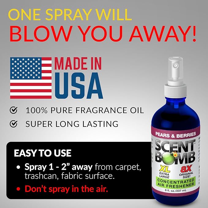 Scent Bomb Air Freshener Spray, Long-Lasting Odor Eliminator for Home & Car, Effective Deodorizer Spray for Kitchen, Bathroom, Fresh Room Spray & Smell Neutralizer, Pears and Berries