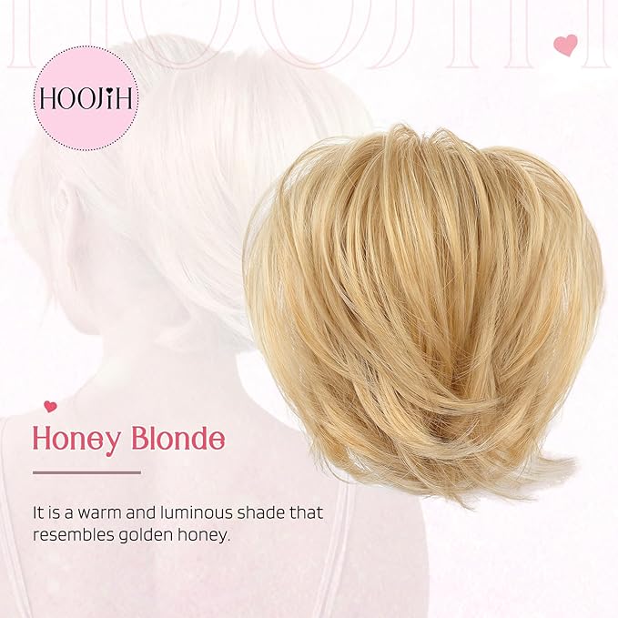 HOOJIH Ponytail Extension, Claw Clip in Straight Messy Hair Bun 9 Inch Short Ponytail Extension with Bendable Metal Wire Hair Pieces for Women Fake Hair Bun DIY Styles - Honey Blonde
