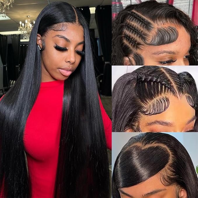 250 Density Straight Lace Front Wigs Human Hair 13x6 Full Lace Frontal Wigs 12A Brazilian Virgin Human Hair Wigs Extra Deep Parting Full Large Lace Wigs for Black Women #1B 26Inch