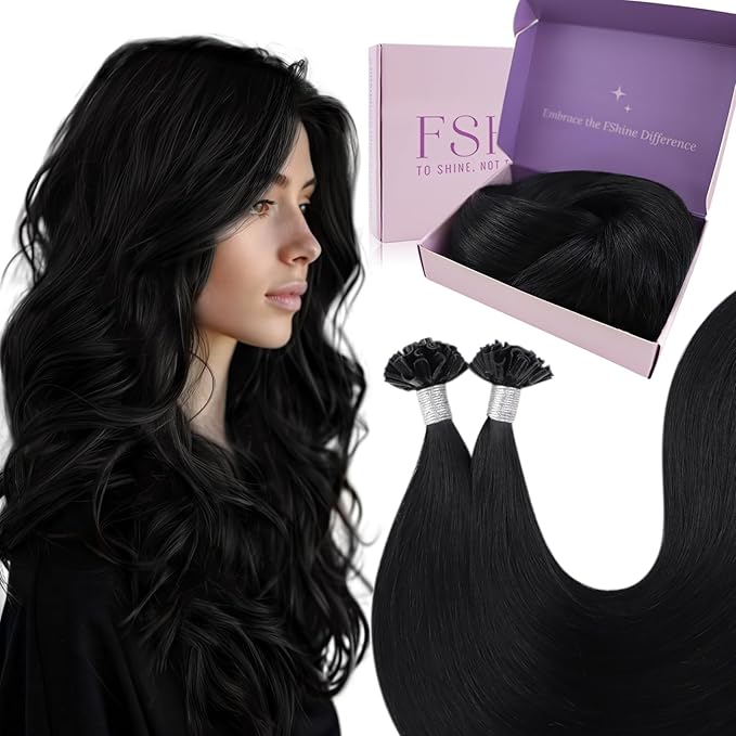 Fshine U Tip Human Hair Extensions 18 Inch 50g - Pre-Bonded Nail Tip Hot Fusion Ktip Extensions - Straight Soft Hair