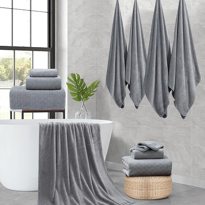 Ycosy Gray Bath Towels Set 35x70 Inches - Luxury 600 GSM Oversized Bath Sheet Towel,Extra Large Microfiber - Quick Dry,Highly Absorbent,Super Soft Shower Towels Spa Hotel Bathroom Towel Set (4-Pack)