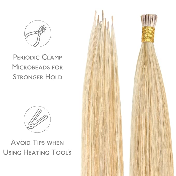 WENNALIFE I Tip Hair Extensions Human Hair, 50g 50s 18 Inch Dirty Blonde Highlighted Bleach Blonde Remy Itip Human Hair Extensions Invisible Itips Straight I Tips Fusion Extensions Real Human Hair