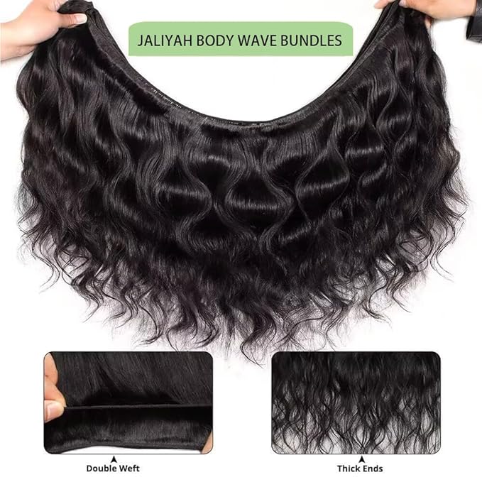 Human Hair Bundles 10 12 14 Inch 12A Body Wave Bundles Human Hair 100% Unprocessed Brazilian Virgin Hair 3 Bundles Double Weft Hair Extensions for Black Women Natural Black