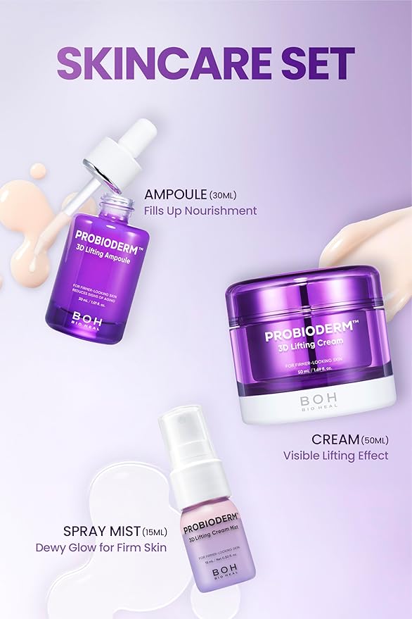 BIOHEAL BOH Probioderm 3D Lifting Skincare Set | Anti-Aging Face Moisturizer Night Cream, Ampoule & Facial Serum Spray | Korean Skin Care Kit for Firming & Hydration | K Beauty Gift Set for Women