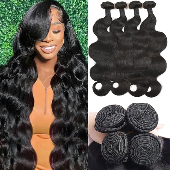 12A Human Hair Bundles 16 16 18 18 Inch Body Wave Bundles Human Hair Unprocessed Brazilian Quick Weave Hair 4 Bundles for Women Natural Color