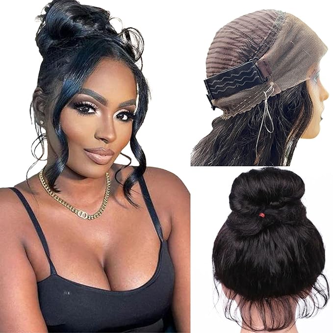 Aicrelery Hidden Strap 360 Lace Front Wigs Human Hair Body Wave Wig Invisible Strap Pre Plucked with Baby Hair Bleached Konts HD Lace Frontal Wig with Drawstring Natural Hairline 360 Wigs 22 inch