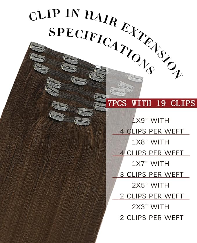 Clip in Hair Extensions Real Human Hair Chocolate Brown 22inch 7Pcs 160g for Women(#4-22inch)