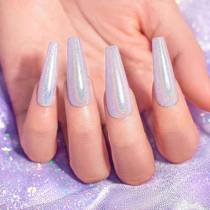 RARJSM Holographic Nail Polish Gorgeous Glossy Holographic Soak off 1PCS 7.5ML Light Purple Nail Polish Led Lamp Required for Nail Art Design