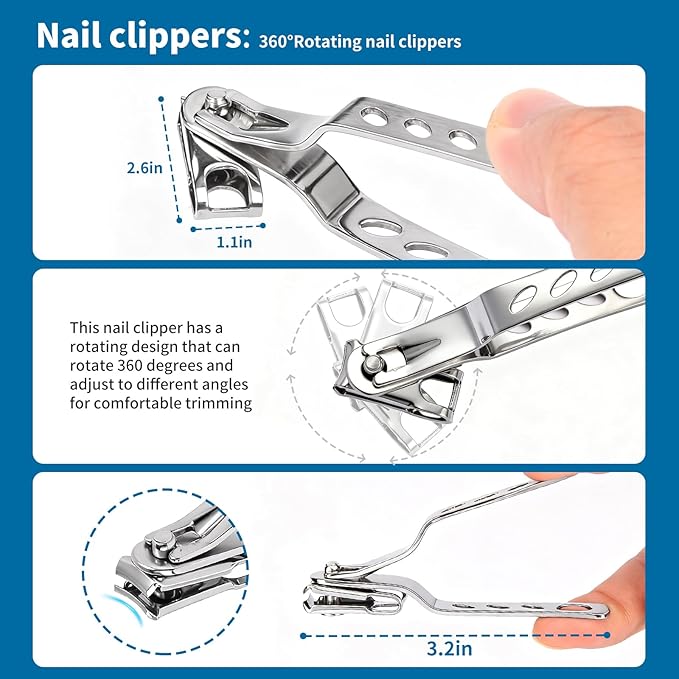 Professional Ingrown Toenail Tools 7-Piece Set – 360° Rotating Nail Clipper, Toenail Lifter & Wide Opening Nipper | Podiatrist-Recommended Foot Care Kit for Thick & Ingrown Nails